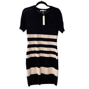 Trina Turk Dress Black White Stripe Bodycon Short Sleeve M NWT